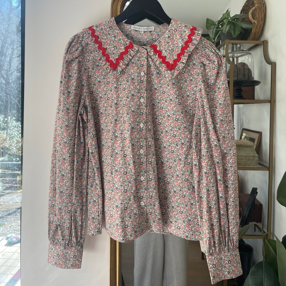 English Factory Floral Blouse with Red Accents